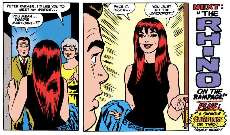 Peter Parker meeting Mary Jane for the first time.